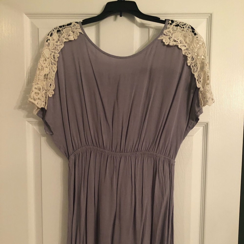 Gray/ Blue Dress with Lace Detailing and Tie